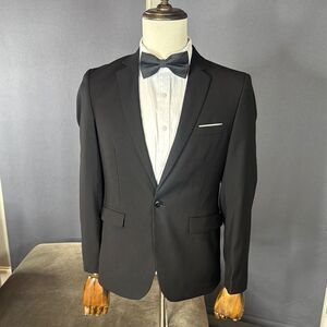 Men’s Black Suit Jacket Blazer One Button Closure Notched Lapel Size 34